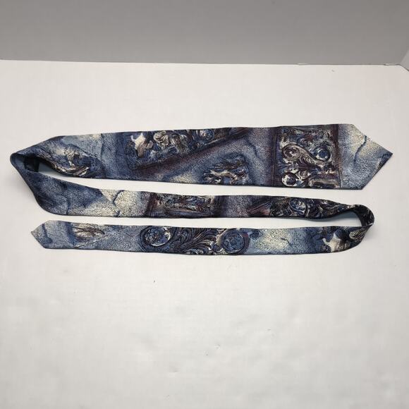 Albert Nipon Mens Neck Tie Silk Blue Purple Swirl Wide - Picture 2 of 7